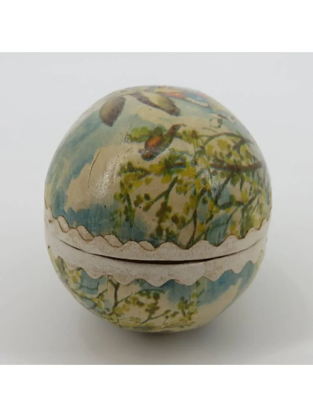 Antique German Easter Bunny Paper Mache Egg Candy Container 3.5in Germany Rabbit